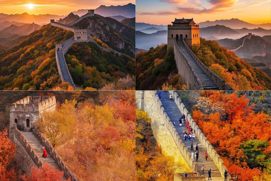 Con đường thành cổ hiện ra giữa núi rừng nhuộm lá đỏ