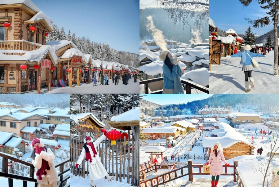 Những lớp tuyết trắng xoá phủ dày trên các mái nhà tại làng Tuyết Hương