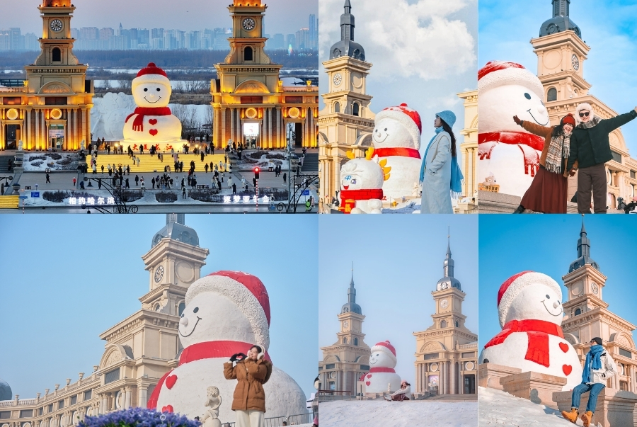 Nhiều du khách đến công viên âm nhạc Cáp Nhĩ Tân vào mùa đông để check-in cùng người tuyết khổng lồ đáng yêu