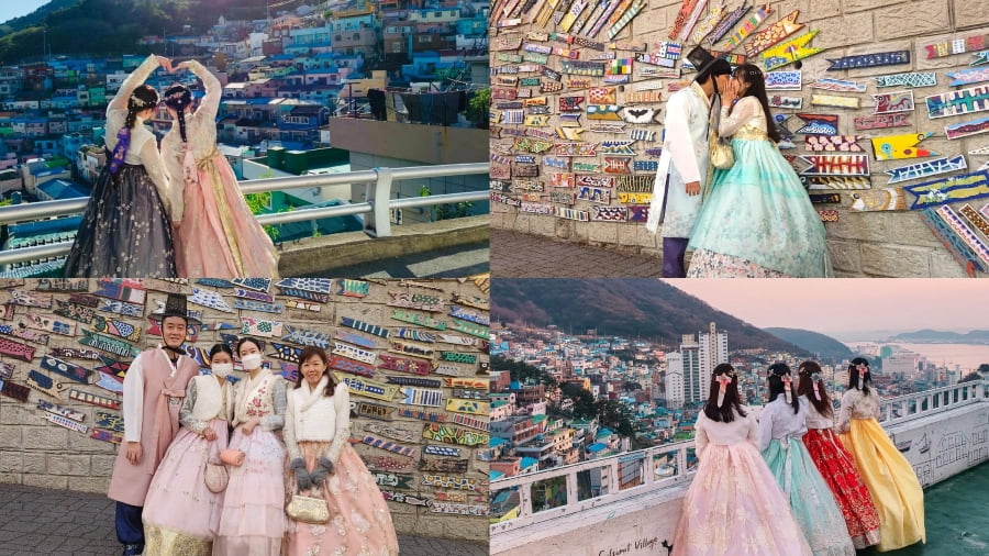 Gamcheon là một trong những địa điểm chụp Hanbok nổi tiếng được nhiều du khách lựa chọn khi đi du lịch Hàn Quốc