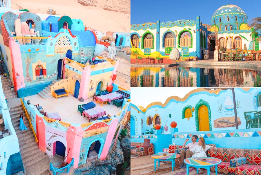 Những ngôi nhà tại làng Nubian được xây dựng bằng gạch đất sét và được sơn bằng các gam màu tươi sáng rực rỡ