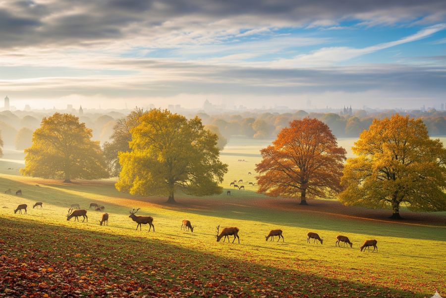 Vào mùa thu, công viên trở thành một điểm đến tuyệt đẹp với thảm lá vàng đỏ rực rỡ
