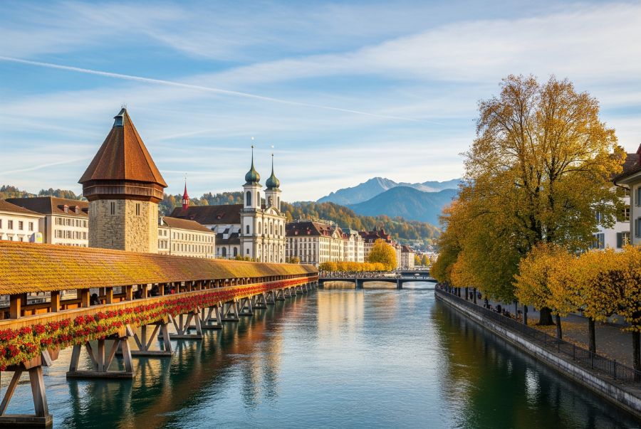 Lucerne nằm bên hồ cùng tên, được ví như viên ngọc của Thụy Sĩ,