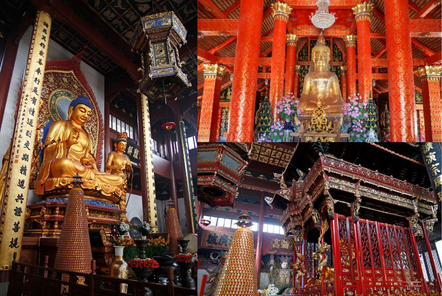 Những bức tượng Phật đặt trong chùa được đúc bằng đồng dát vàng óng ánh, mang phong thái vô cùng uy nghi