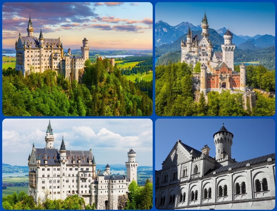 Lâu đài Neuschwanstein tọa tọa lạc trên vách núi đá cao vút giữa khung cảnh thiên nhiên tráng lệ của vùng Bavaria