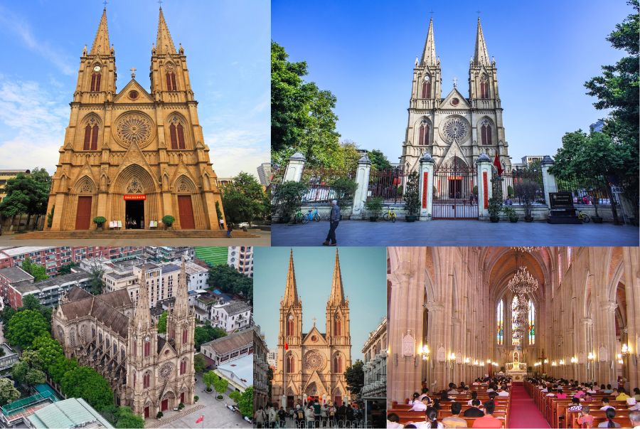 Nhà thờ Thánh Tâm hiện lên như một dấu lặng cổ kính, mang đậm hơi thở châu Âu giữa lòng Quảng Châu