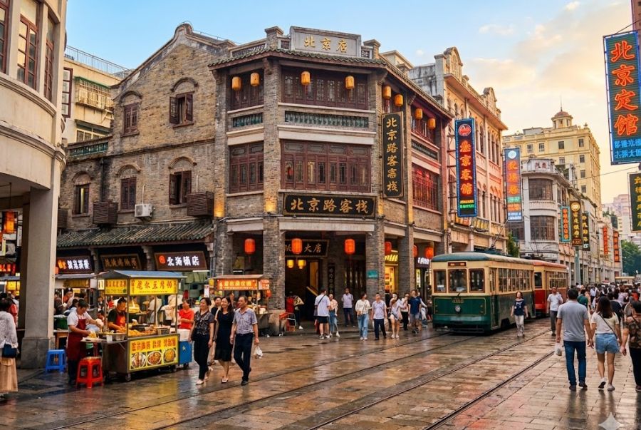 Bắc Kinh Lộ được xem là một trong những khu phố đi bộ và mua sắm sôi động bậc nhất Quảng Châu