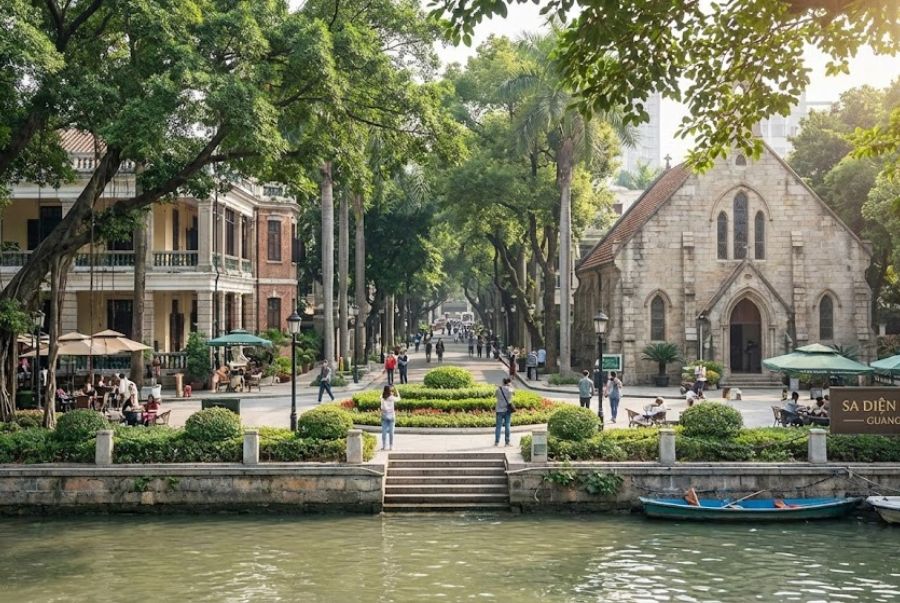 Sa Diện là khu vực mang đậm dấu ấn kiến trúc châu Âu vô cùng tráng lệ