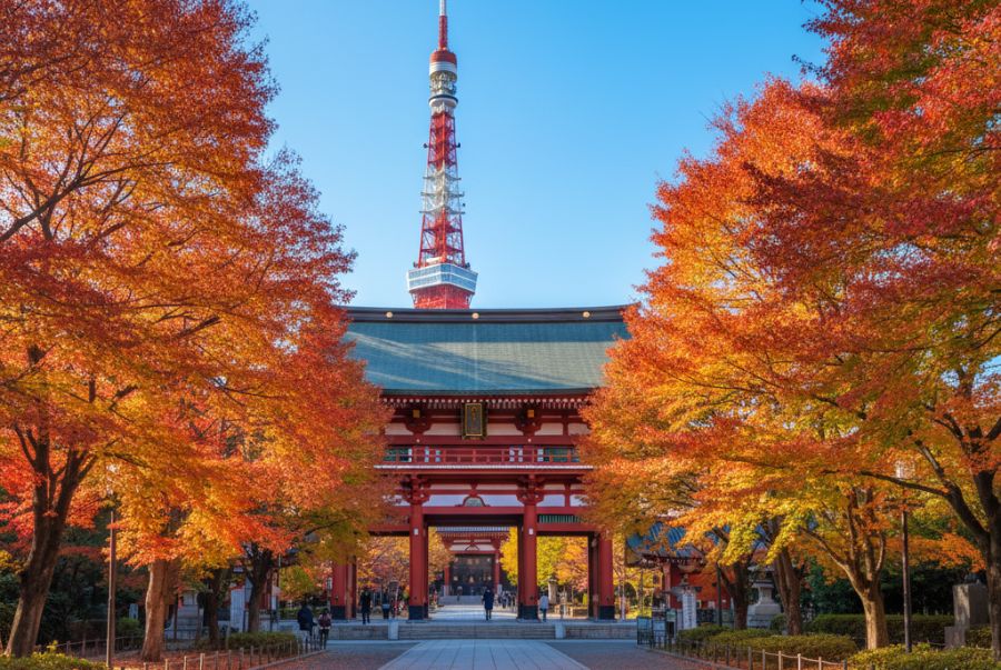 Vẻ đẹp rực rỡ của Chùa Zojoji mỗi khi mùa thu gõ cửa