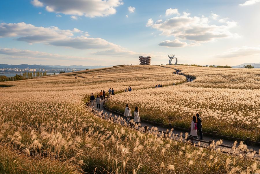 Đồi cỏ lau bạt ngàn tại công viên Haneul