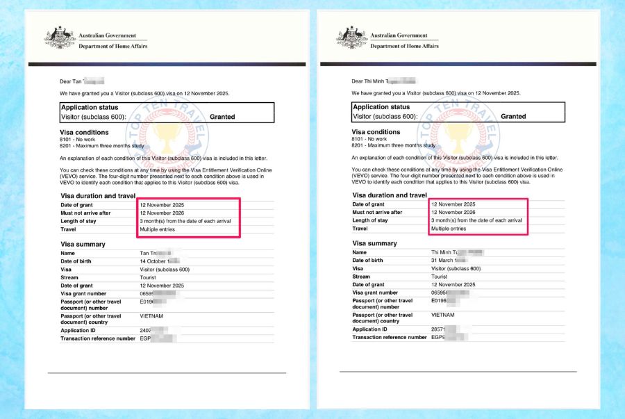 Top Ten Travel chuyên hỗ trợ dịch vụ xin visa Úc với tỷ lệ cao