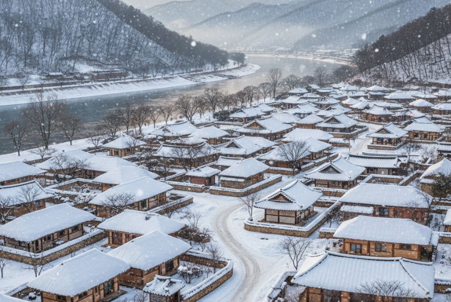 Khung cảnh bình yên vào dịp tết tại làng cổ Hahoe