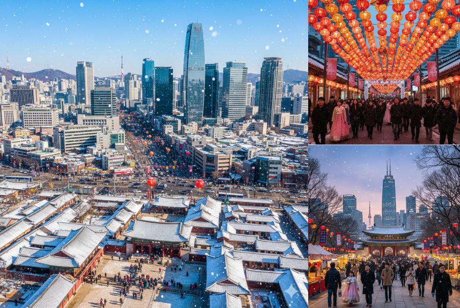 Seoul dịp tết hiện lên như một bức tranh đầy sức sống với tiết trời se lạnh