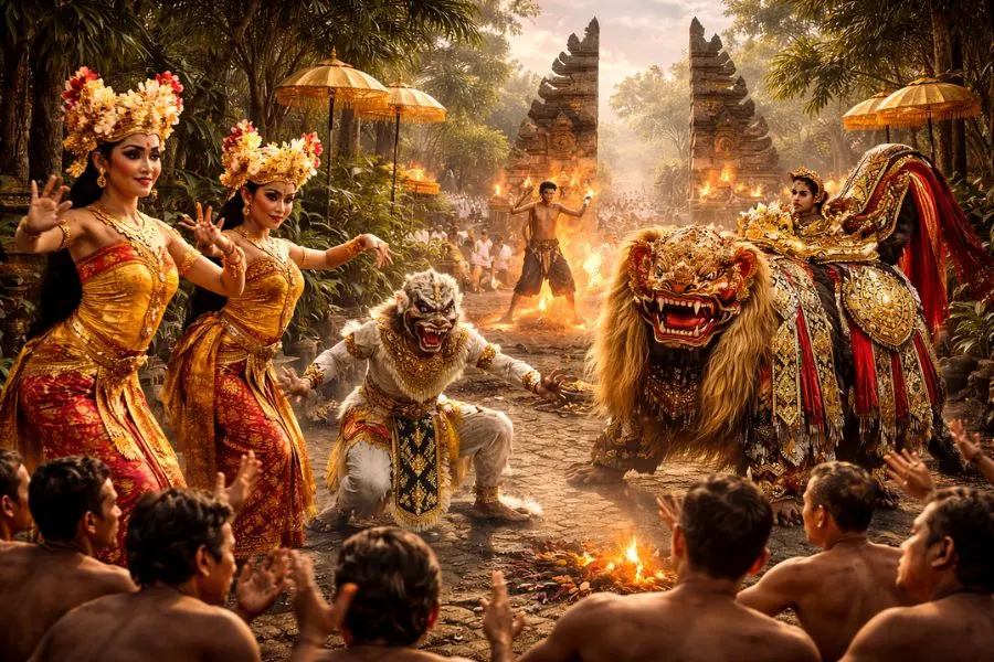 Âm nhạc, múa truyền thống và nghệ thuật điêu khắc tại Bali đều có nguồn gốc từ các nghi lễ tôn giáo 