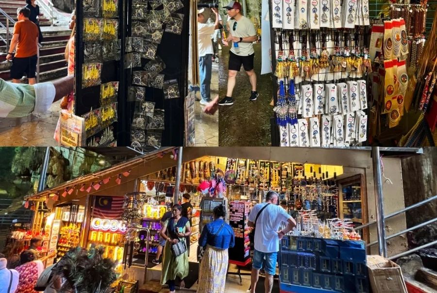 Du khách có thể mua quà lưu niệm tại các gian hàng trong động Batu