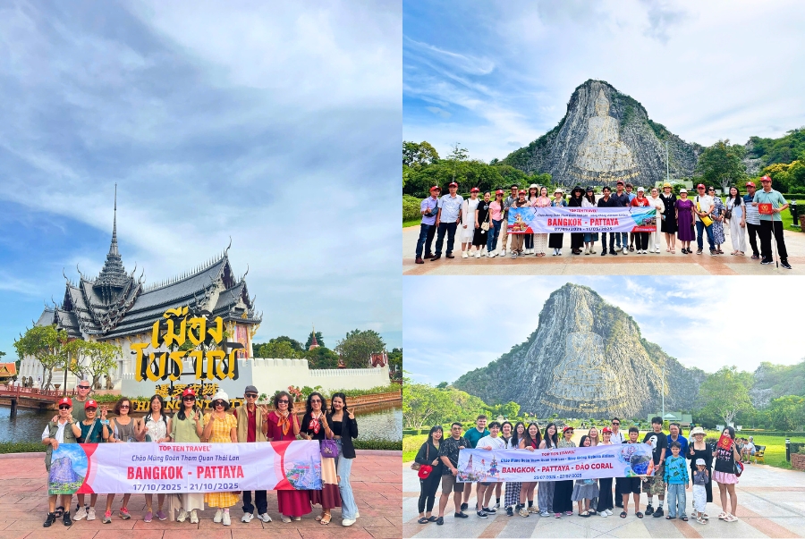 Đoàn khách Thái Lan của Top Ten Travel check-in tại Núi Phật Vàng