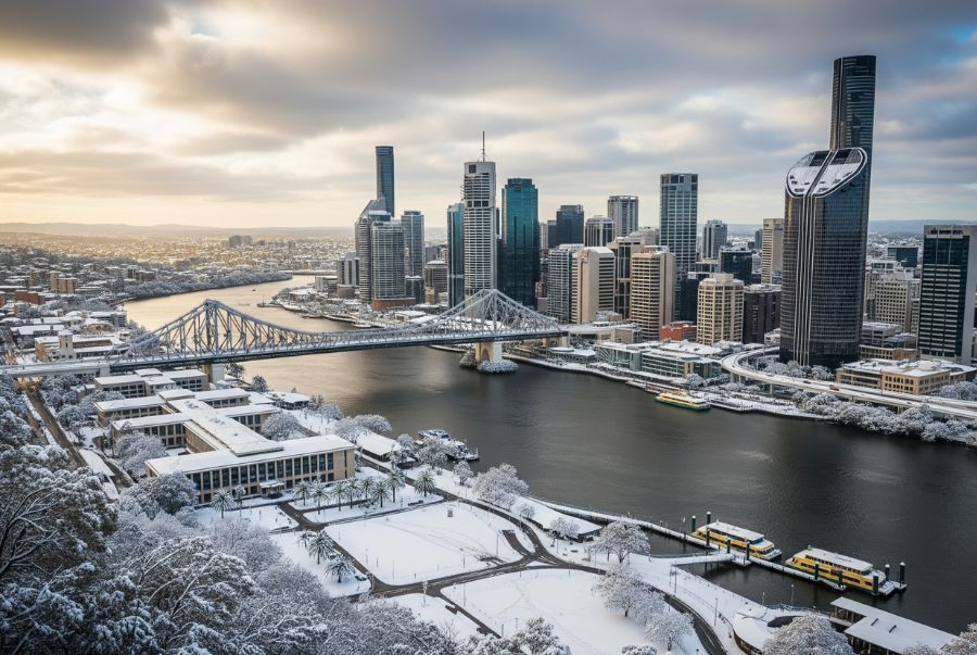 Khung cảnh tuyết trắng bao phủ tại Brisbane