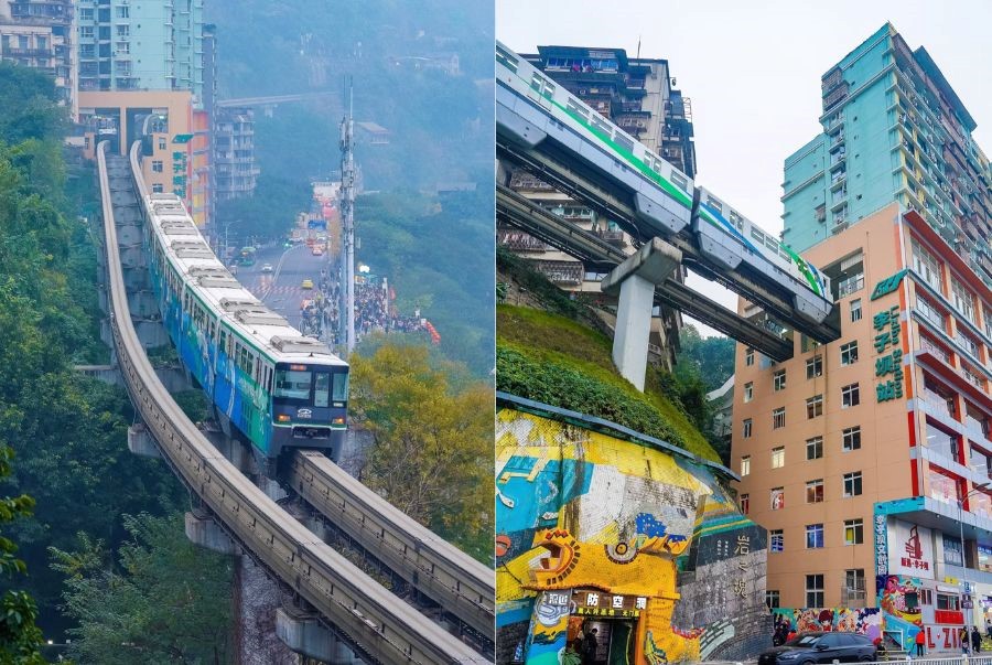 Ga tàu Liziba xuyên qua chung cư là điểm nhấn độc đáo của du lịch Trùng Khánh