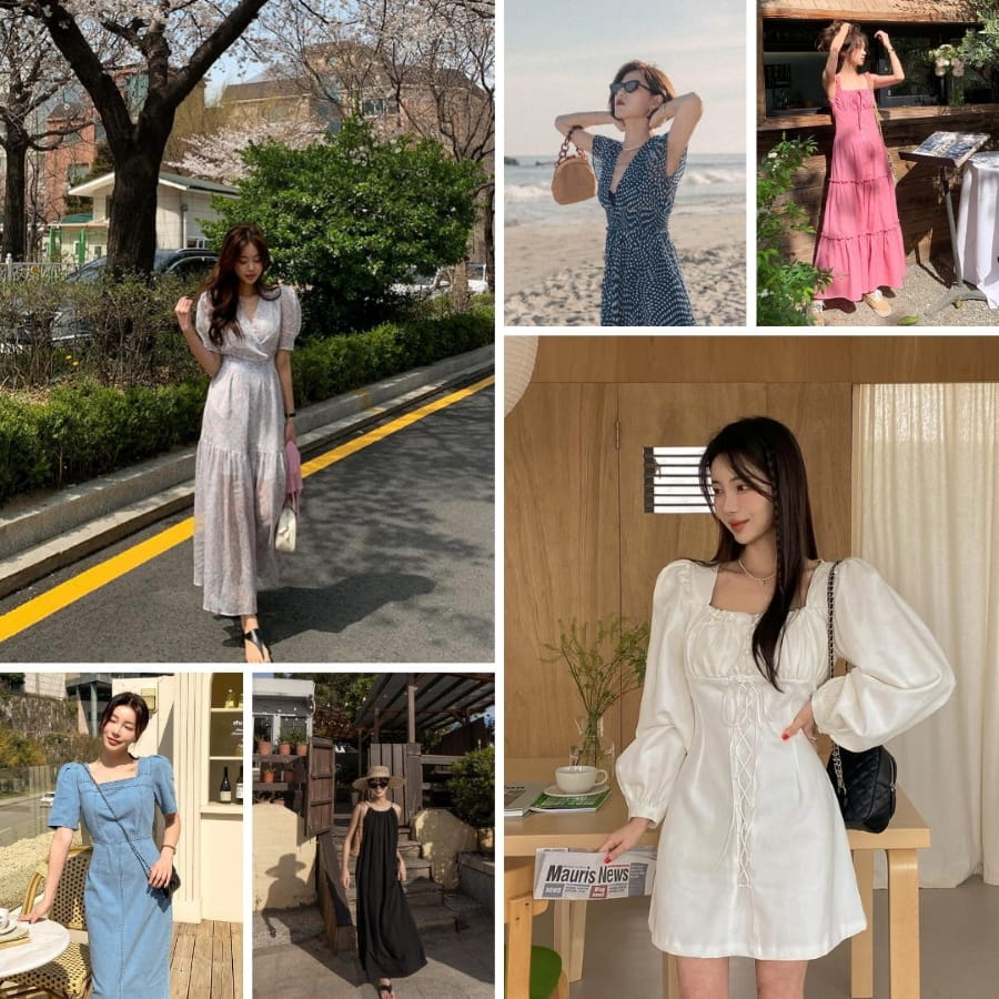Váy liền trẻ trung là trang phục du lịch Hàn Quốc mùa hè mà bạn nên thử