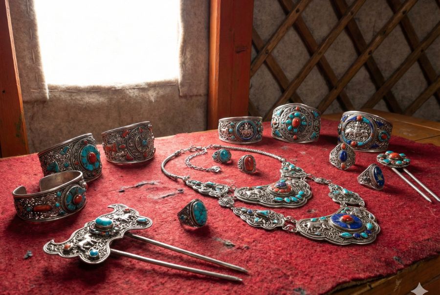 Những bộ trnag sức khảm bạc vô cùng đẹp mắt của nghệ nhân Mông Cổ