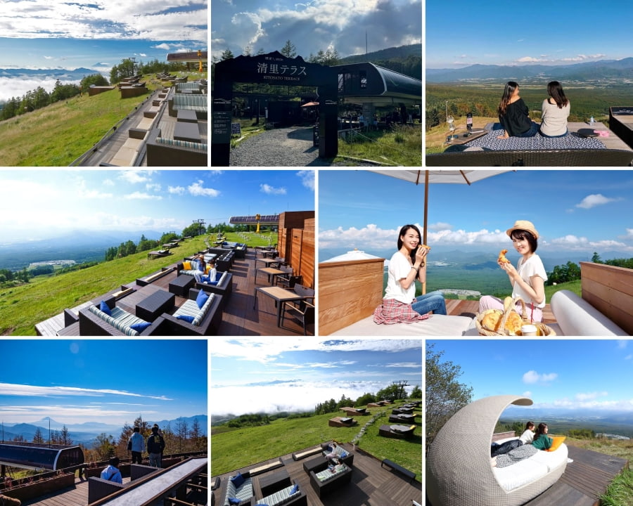 Kiyosato Terrace nổi tiếng với không gian thoáng đãng và tầm nhìn bao quát xuống thung lũng xanh mướt và dãy núi Yatsugatake hùng vĩ