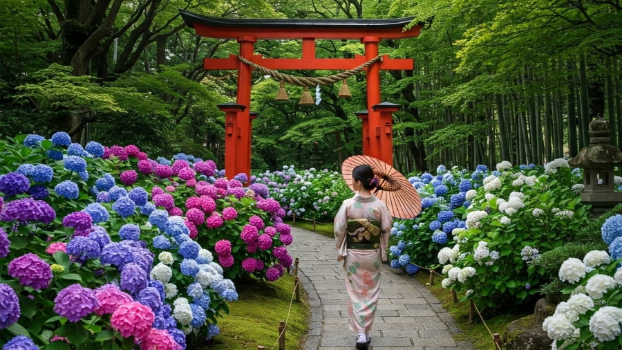 Mùa hè Nhật Bản lại được tô điểm bởi vẻ đẹp dịu dàng, thanh tao của hoa cẩm tú cầu