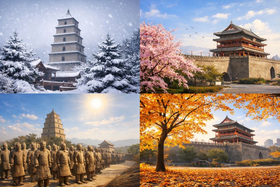 Tây An sở hữu sự phân chia thời tiết rõ ràng với 4 mùa xuân, hạ, thu và đông