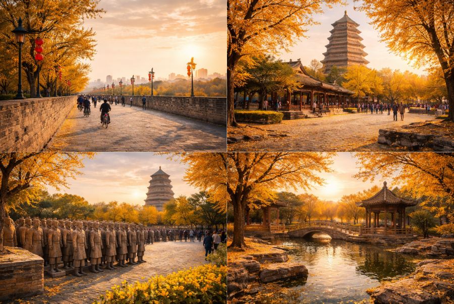 Mùa thu tại Tây An vô cùng lãng mạn với sắc vàng bao phủ