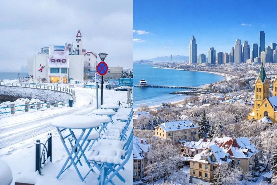 Khung cảnh tuyết phủ trắng xóa tựa như xứ sở thần tiên tại Thanh Đảo