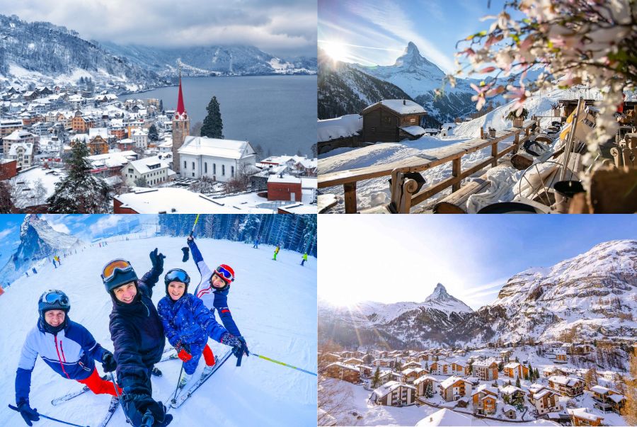 Khung cảnh ngập tràn tuyết trắng tựa như thế giới cổ tích ở Thụy Sĩ