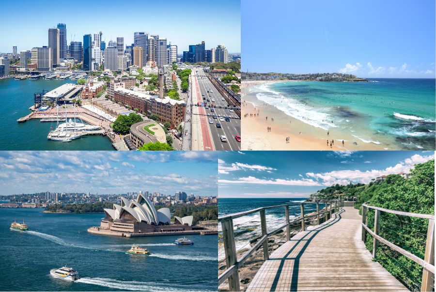 Sydney vào mùa hè khoác lên mình hình ảnh bầu trời xanh sâu, nắng vàng trải dài trên những con phố ven biển