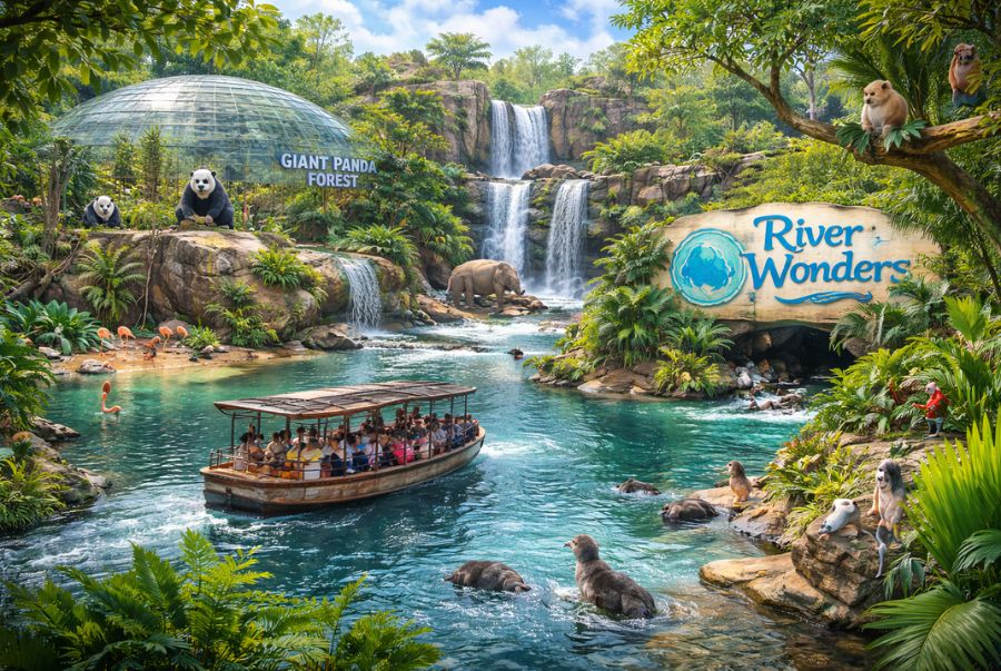 River Wonders là khu tham quan độc đáo kết hợp giữa mô hình vườn thú và thủy cung vô cùng ấn tượng