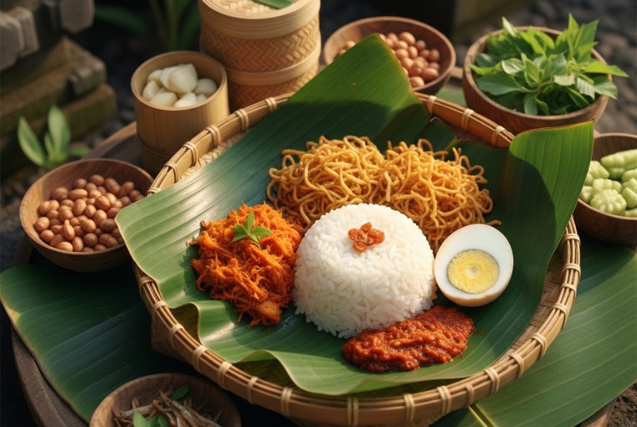 Nasi Jinggo là món cơm được gói trong lá chuối để giữ hơi nóng và tạo nên mùi thơm đặc trưng