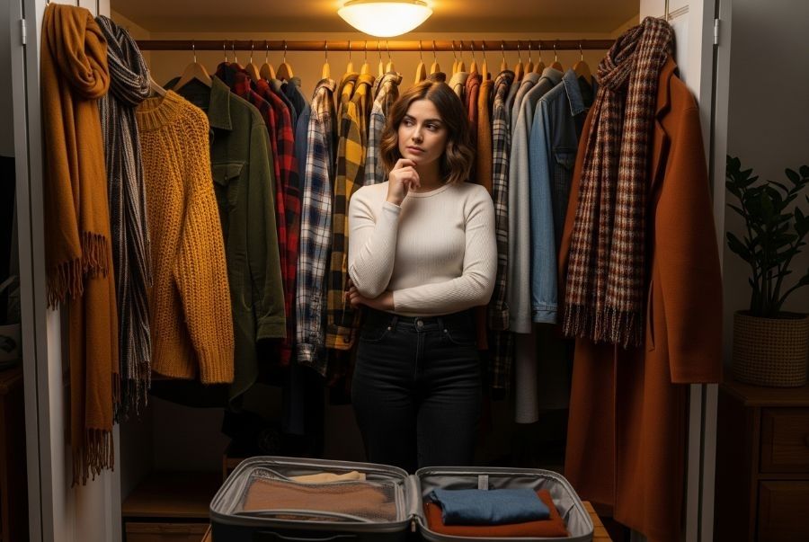 Gam màu vàng nâu be sẽ giúp outfit của bạn nổi bật hơn trong cảnh lá vàng mùa thu