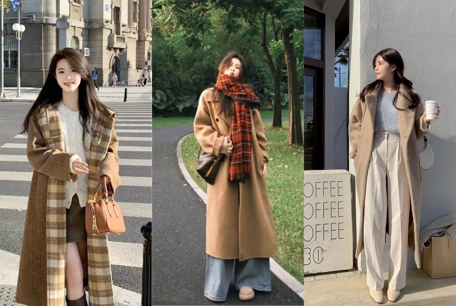 Outfit áo khoác dài gam màu trầm mang lại vẻ thanh lịch khi tham quan Cố Cung mùa thu