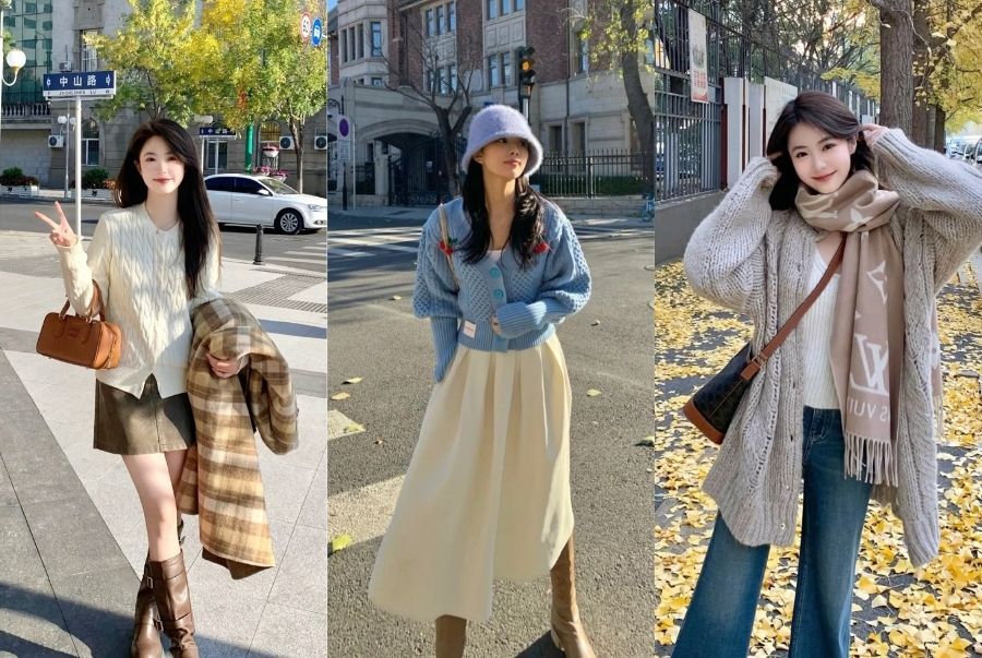 Outfit trẻ trung với áo len váy midi hay quần jeans giúp bạn thoải mái dạo phố Bắc Kinh