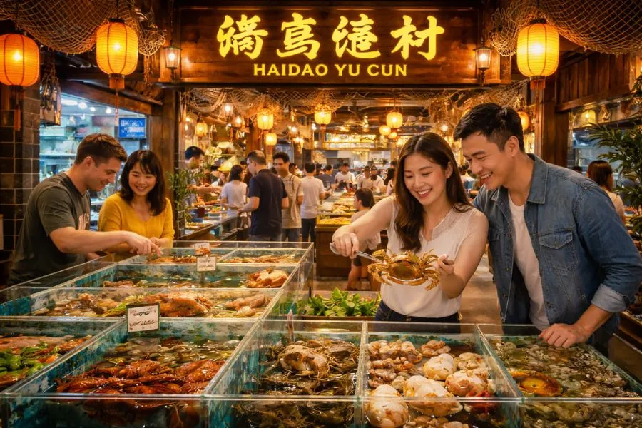 Khi đến với Haidao Yu Cun, thực khách có thể trực tiếp lựa chọn hải sản còn sống và yêu cầu chế biến theo sở thích