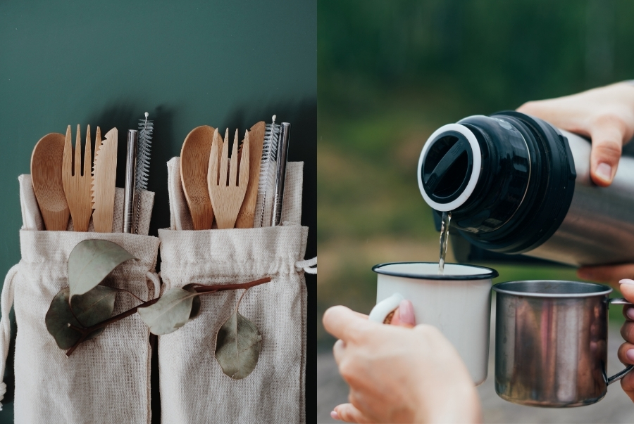 Mang theo bình giữ nhiệt và bộ dụng cụ ăn uống cá nhân để đảm bảo vệ sinh an toàn