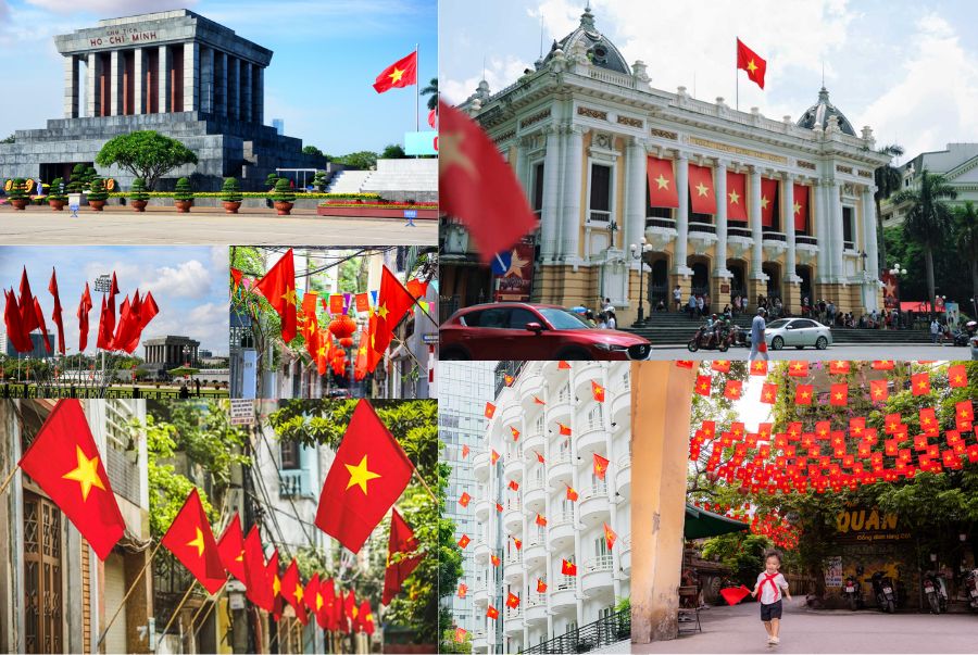 Vẻ đẹp ấn tượng của Hà Nội khi khoác lên mình một diện mạo tươi mới với cờ hoa rực rỡ và đường phố đông vui