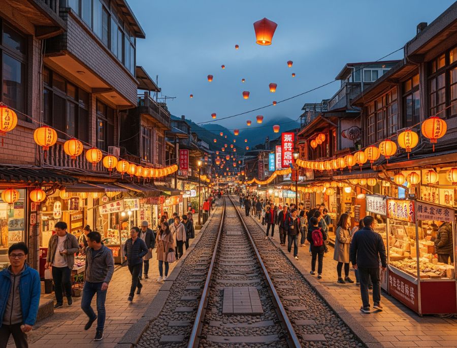 Khung cảnh rực rỡ khi thả đèn trời vào ban đêm