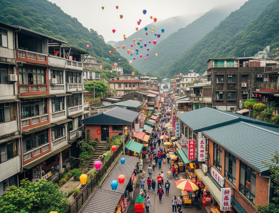 Làng cổ Thập Phần (Shifen Old Street) là địa điểm mang vẻ đẹp hoài cổ với những căn nhà bằng gỗ hai bên đường ray