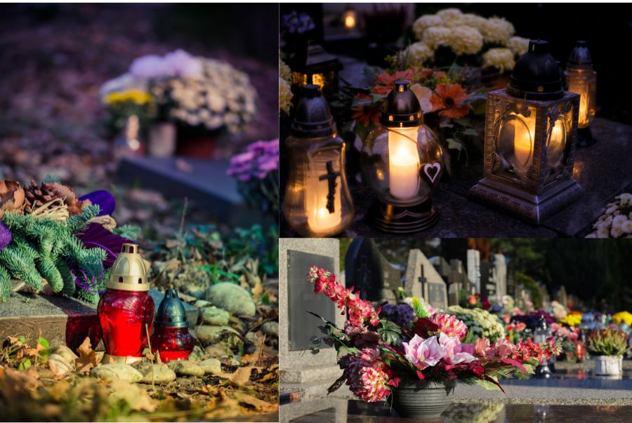 Mọi người mang hoa và dọn dẹp phần mộ cho người thân của mình trong ngày lễ