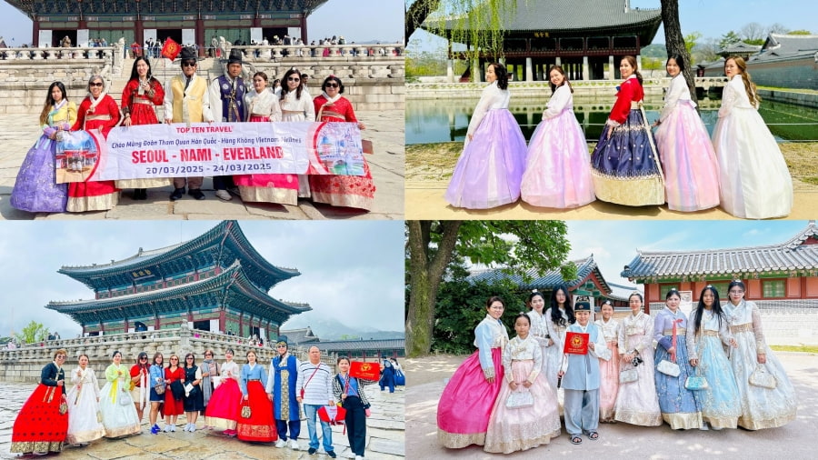 Những vị khách nhà Top Ten Travel thích thú trong bộ hanbok khi khám phá Cung điện Gyeongbokgung