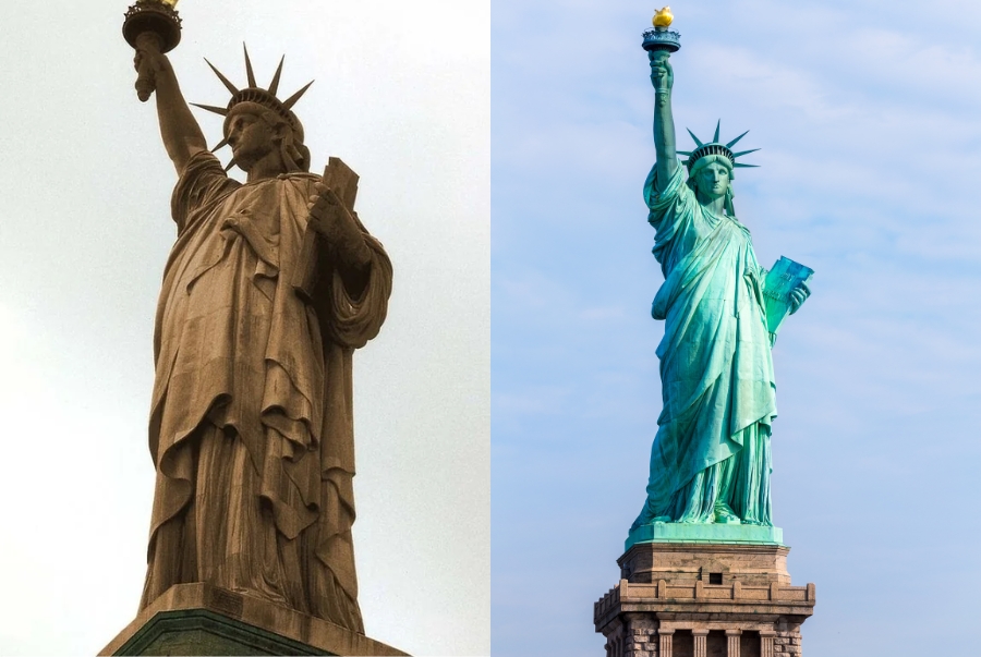 Ban đầu Tượng Nữ thần Tự Do có màu đồng đỏ nhưng qua thời gian chuyển thành xanh ngọc đặc trưng