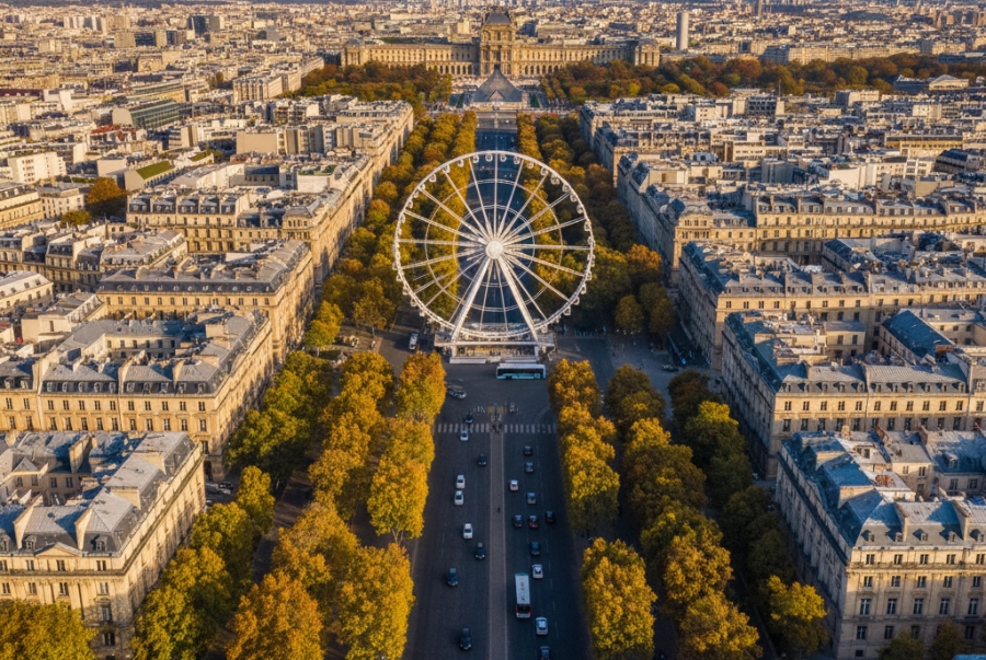 Đại lộ Champs-Élysées mùa thu rực rỡ với sắc trải dài