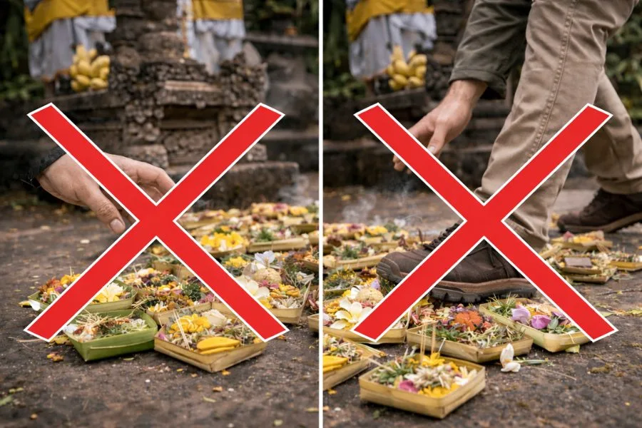 Bước hoặc chạm vào lễ vật là những điều cấm kỵ nghiêm trọng nhất tại Bali