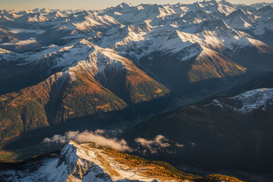 Toàn cảnh đỉnh núi Jungfraujoch mỗi khi mùa thu bao phủ