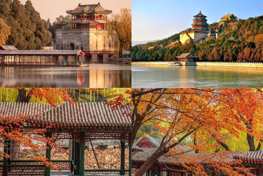 Di Hòa Viên mùa thu đẹp như tranh thủy mặc với lá vàng rực rỡ soi bóng Hồ Côn Minh