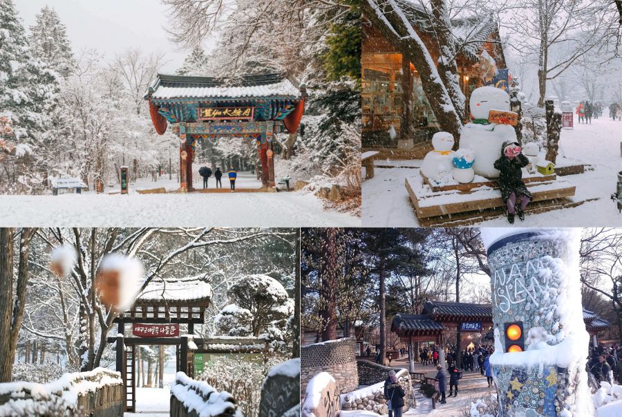 Khung cảnh phủ tuyết trắng như thiên đường mùa đông tại Nami