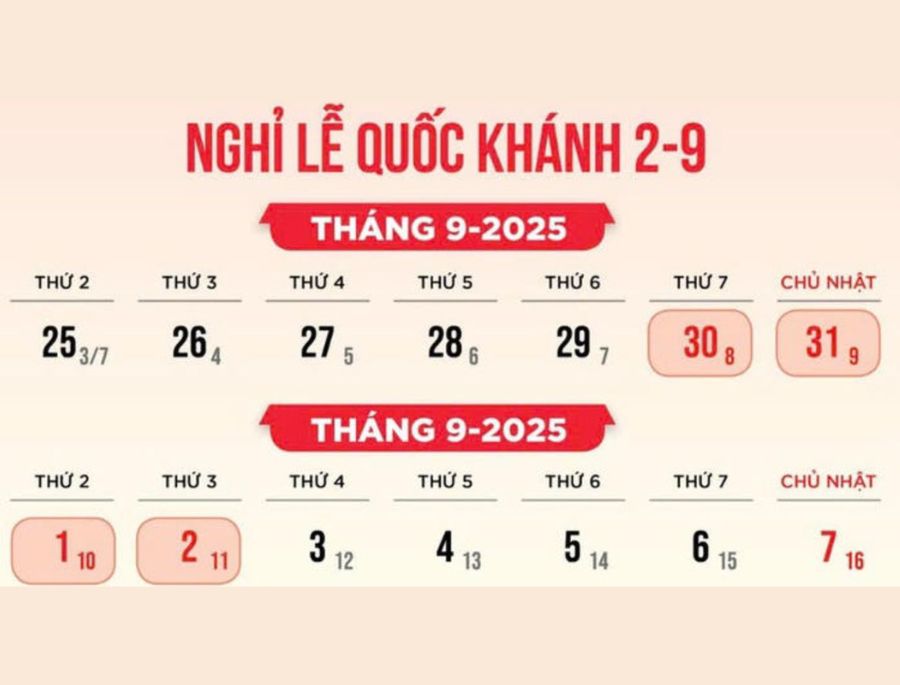 Lịch nghỉ lễ Quốc Khánh 2/9 năm 2025